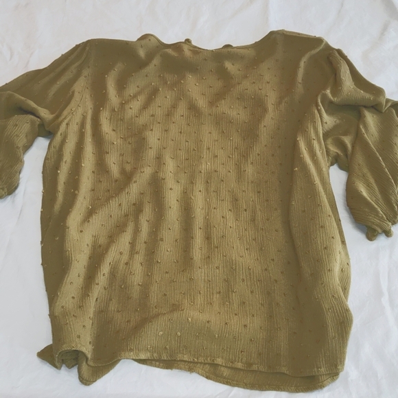 Papermoon Olive Green V Neck 3/4 Sleeve Flowy Top Blouse Size 2X Comfy Cotton - Picture 7 of 10